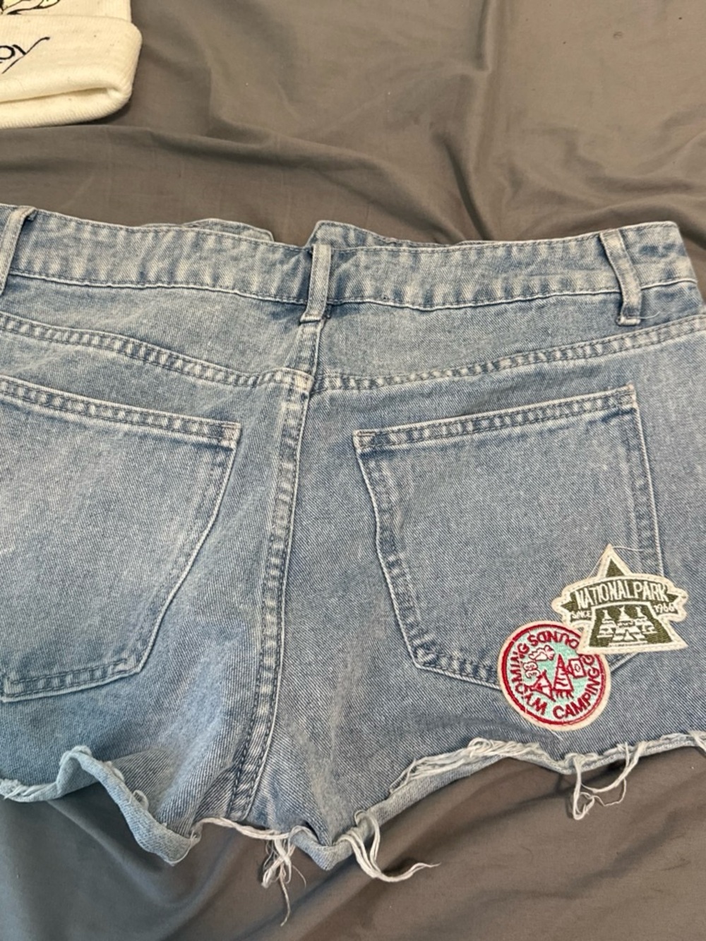 Denim Patch High-Rise Cutoff Shorts - Light Blue - Picture 2 of 2